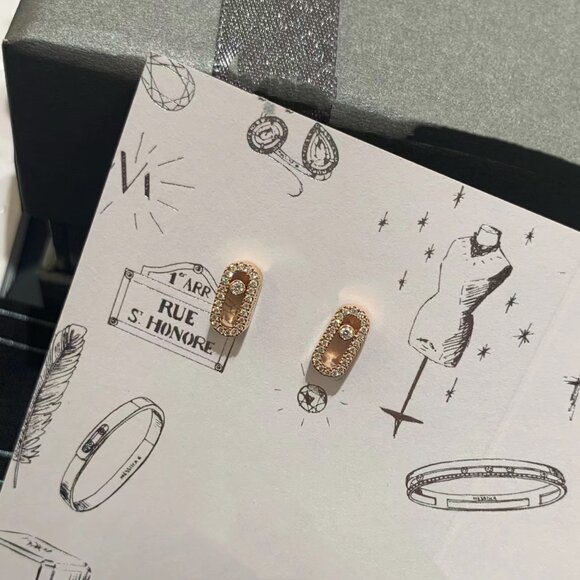 M style inspired 18k gold plated sterling silver diamond ear stud - Picture 4 of 6